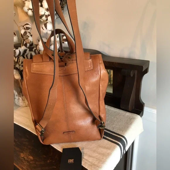 Frye Leather Kayla Knotted Backpack Cognac Nutmeg Brown Retail $458 - Picture 3 of 15